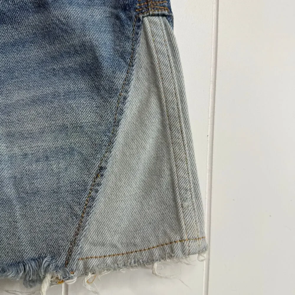Free People mini skirt denim patched boho summer casual 26